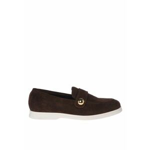 Pantofi loafer de piele intoarsa cu bareta decorativa - Maro inchis imagine