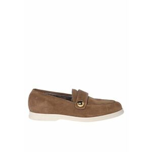 Pantofi loafer de piele intoarsa cu bareta decorativa - Bej imagine