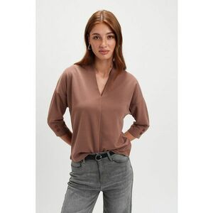 Bluza cu decolteu in V si maneci 3/4 - Maro deschis imagine