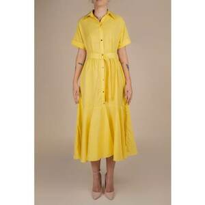Rochie camasa midi cu volan si cordon imagine
