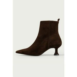 Botine din piele intoarsa cu toc kitten - Maro inchis imagine