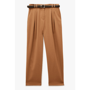 Pantaloni crop cu pliuri - Caramel imagine