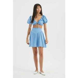 Set Top cu Decolteu Inima si Fusta Mini dama - Textil - Albastru imagine