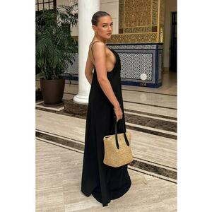 Rochie maxi - decolteu in V - bumbac - Negru imagine