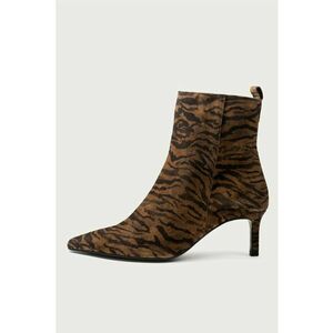 Cizme cu toc kitten si animal print - Negru/Caramel imagine