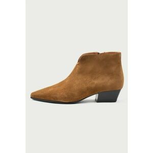 Botine din piele intoarsa cu toc cuban - Caramel imagine