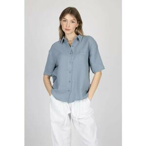 Camasa dama - textil - maneca scurta - albastru imagine