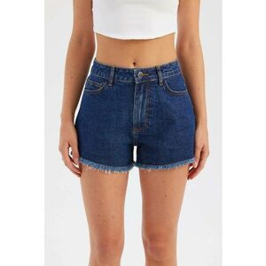 Pantaloni scurti dama - denim solid - talie inalta - albastru imagine