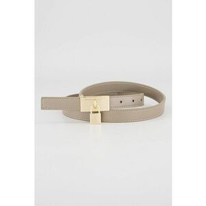 Curea ingusta din piele ecologica cu accesoriu cu lacat - Maro taupe deschis imagine
