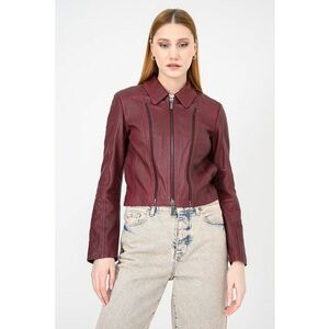 Jacheta crop de piele cu guler clasic - Violet pruna imagine