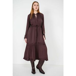 Rochie midi cu cordon in talie - Maro cognac imagine