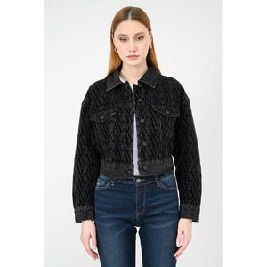 Jacheta crop de denim cu logo - Negru stins imagine