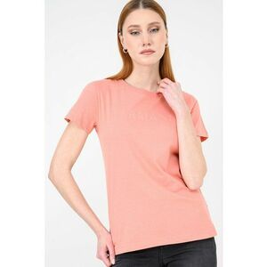 Tricou uni de bumbac cu decolteu la baza gatului - Roz somon imagine