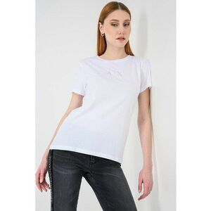 Tricou de bumbac cu logo cu strasuri - Alb/Argintiu imagine
