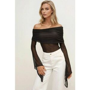 Bluza dama - guler Madonna - maneca lunga - jerseu - Negru - Negru imagine