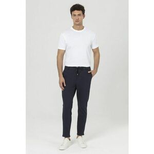 Pantaloni texturati cu croiala regular-fit si snur in talie - Albastru ultramarin imagine