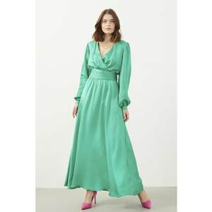 Rochie maxi din bumbac cu maneci bufante - Verde deschis imagine