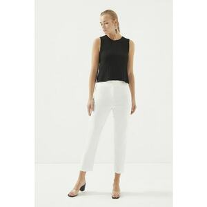 Pantaloni crop cu talie inalta - Alb imagine