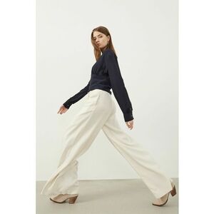Pantaloni uni cu croiala ampla - Crem imagine