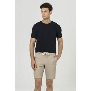 Pantaloni scurti cu model texturat si snur in talie - Maro nisip imagine