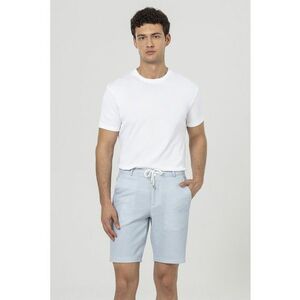Pantaloni scurti cu model texturat si snur in talie - Albastru deschis imagine
