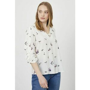 Bluza cu maneci medi si model floral - Alb/Verde/Violet imagine