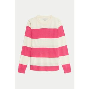 Pulover relaxed fit cu model in dungi - Roz aprins/Bej imagine