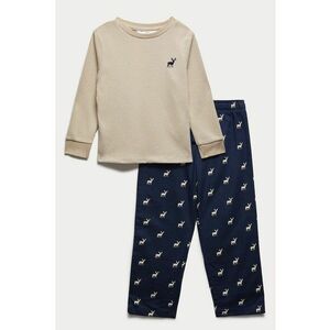 Pijama cu model si pantaloni lungi - Bej deschis/Bleumarin imagine