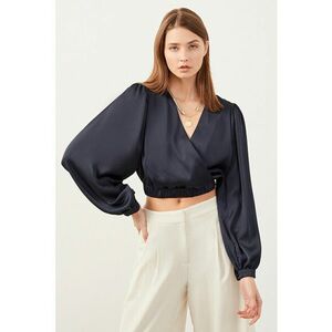 Bluza crop cu maneci bufante - Bleumarin imagine