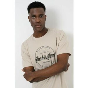 Tricou din bumbac organic cu decolteu la baza gatului - Bej deschis imagine