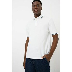 Tricou polo regular fit cu terminatie contrastanta - Alb/Albastru petrol imagine