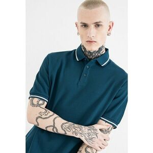 Tricou polo regular fit cu terminatie contrastanta - Alb murdar/Albastru petrol imagine