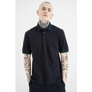 Tricou polo regular fit cu terminatie contrastanta - Albastru petrol/Bleumarin imagine