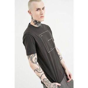 Tricou de bumbac cu decolteu la baza gatului si imprimeu logo - Gri antracit imagine
