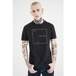 Tricou de bumbac cu decolteu la baza gatului si imprimeu logo - Alb/Bleumarin imagine