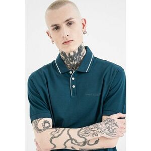 Tricou polo uni - Alb/Albastru petrol imagine