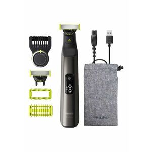 Aparat de ras (0 -2mm) si tuns (0 -4-10mm) OneBlade Pro - Fata&corp - pieptene cu 20 de setari de lungime (0 -4-10 mm) - 2 accesorii pentru corp - 2 lame 360 - 90 min (Li-ion) - afisaj digital - cablu alimentare USB-A - fara adaptor priza - Gri imagine