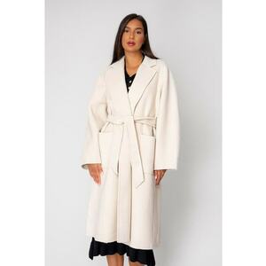 Palton lung handmade din Lana - Cream 18794 - Bej imagine