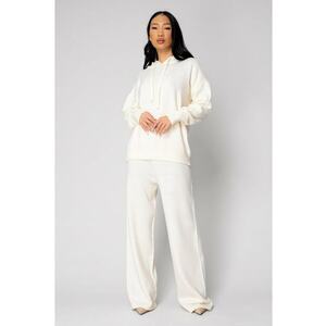 Set Pulover cu gluga si Pantalon lung mix de lana Off White 18378 - Alb imagine