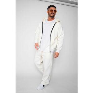 Set Winter CozyWide hanorac cu fermoar si pantalon drept Off White 19561 - Alb imagine