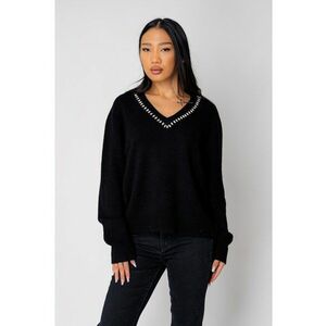 Pulover cu strasuri din lana si casmir Black 19528 - Negru imagine
