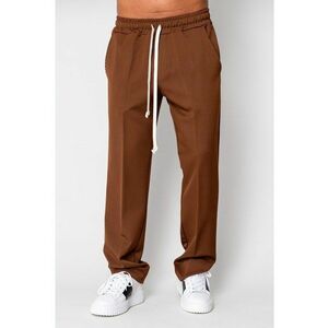 Pantalon lung cu snur alb Brown 19592 - Maro imagine