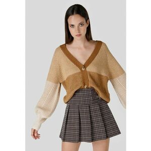 Cardigan lejer cu decolteu in V - Maro camel imagine