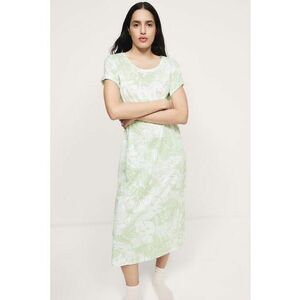 Camasa de noapte din amestec de modal cu model floral si decolteu rotund - Alb/Verde pal imagine