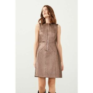 Rochie cu croiala in A si aspect metalizat - Maro taupe imagine