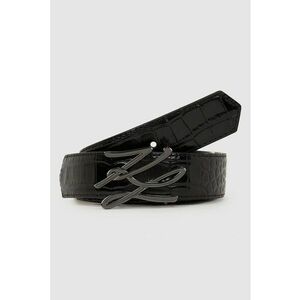 Curea de piele lacuita cu catarama cu logo - Negru imagine