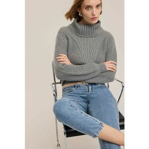Pulover din amestec de mohair cu guler inalt - Gri imagine
