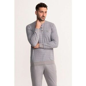 Pijama din bumbac cu cordon in talie Filip - Gri deschis/Albastru prafuit imagine