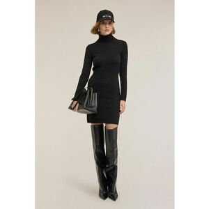 Rochie mini cambrata din amestec de lana cu guler inalt - Gri antracit imagine