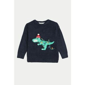 Pulover tricotat cu dinozaur brodat - Verde/Albastru ultramarin imagine